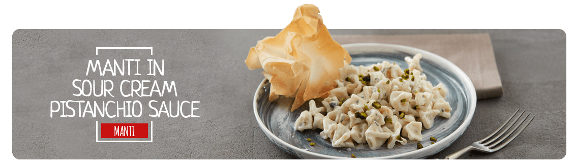 Frontier Horn adjust Manti in Sour Cream Pistachios Sauce - ozyufka
